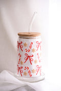 CANDY CANE & BOWS - CHRISTMAS GLASS CUP